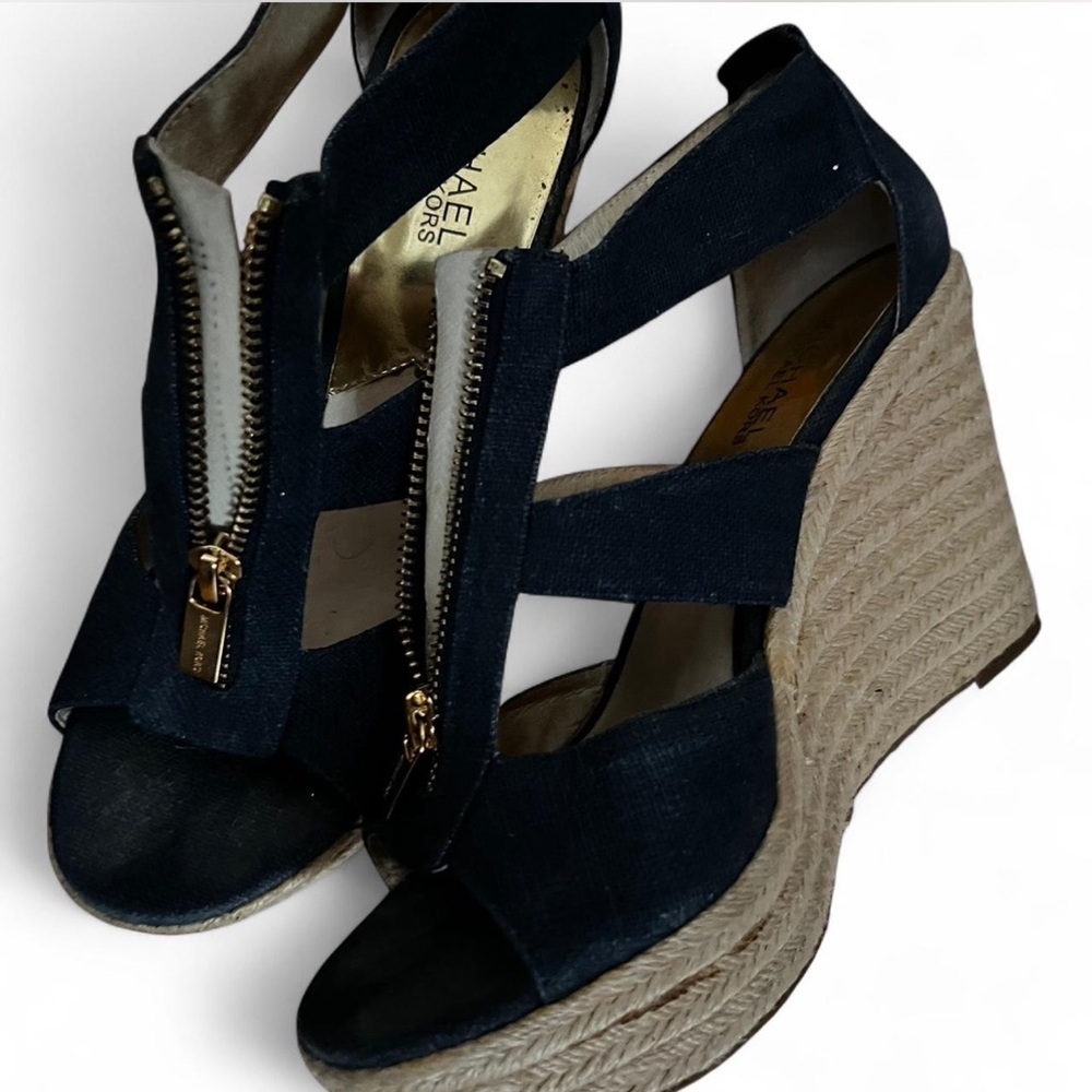 Michael Kors Dark Blue Wedge Sandals with Zipper